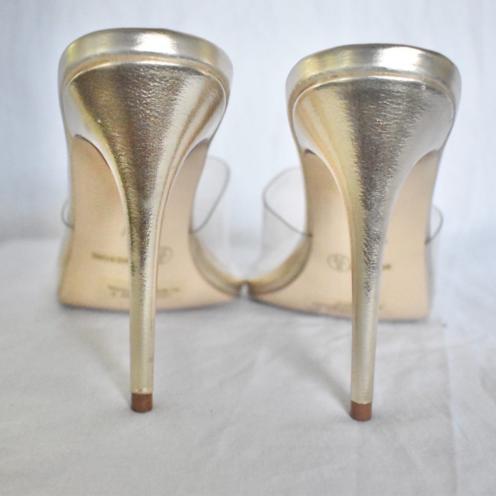 🌞SIZE 7 FIT | Anne Michelle Slip on Clear Nude Gold Stiletto Heels - Picture 10 of 14